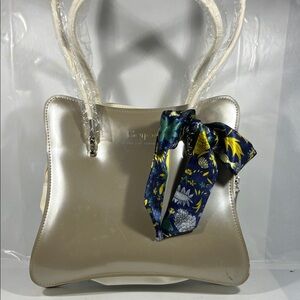 Beijo Silver Tote with Floral Scarf Accent
